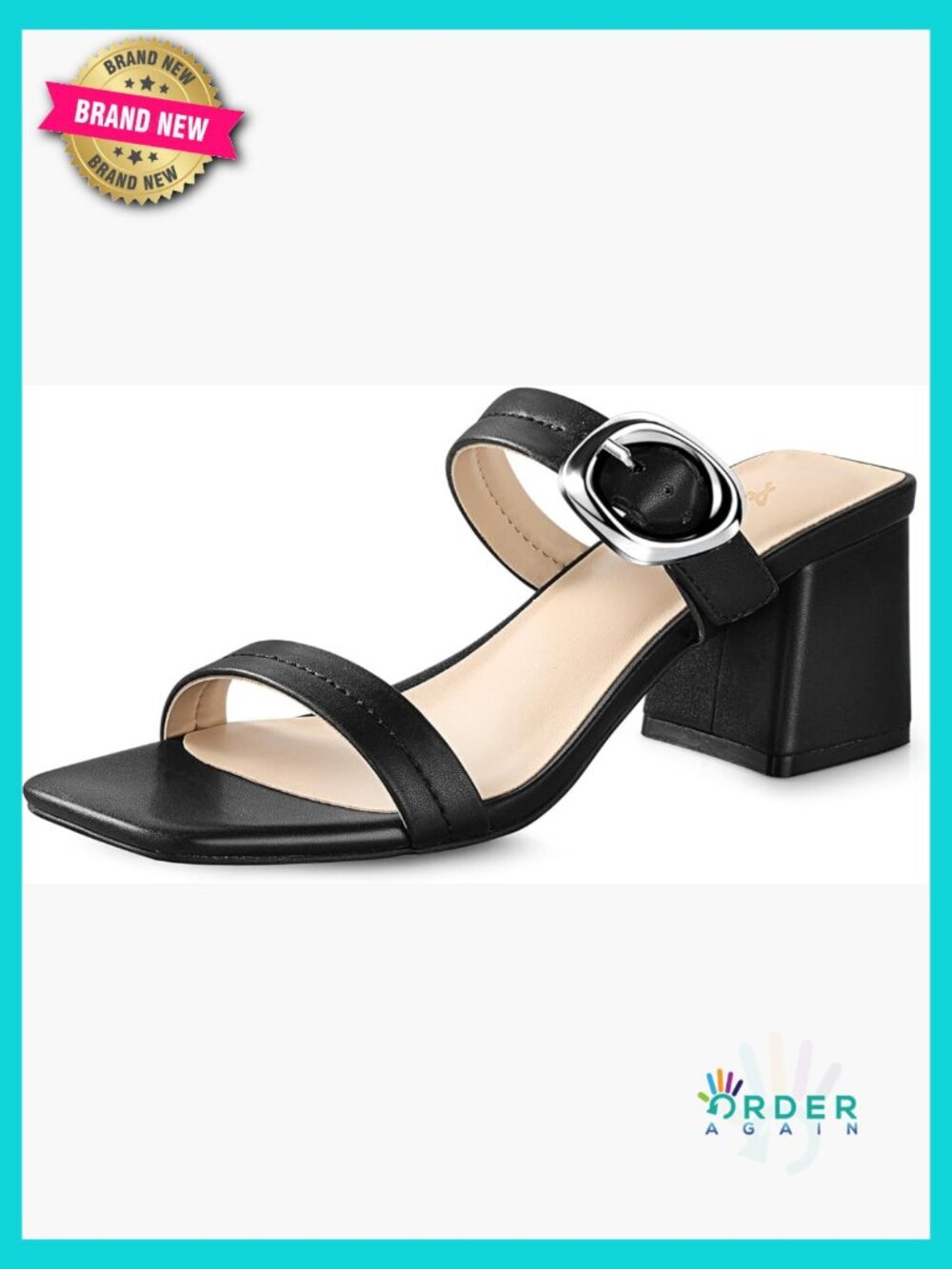 Square Open Toe Block Heel Sandals Two Strap Slip On Mules Chunky Heels